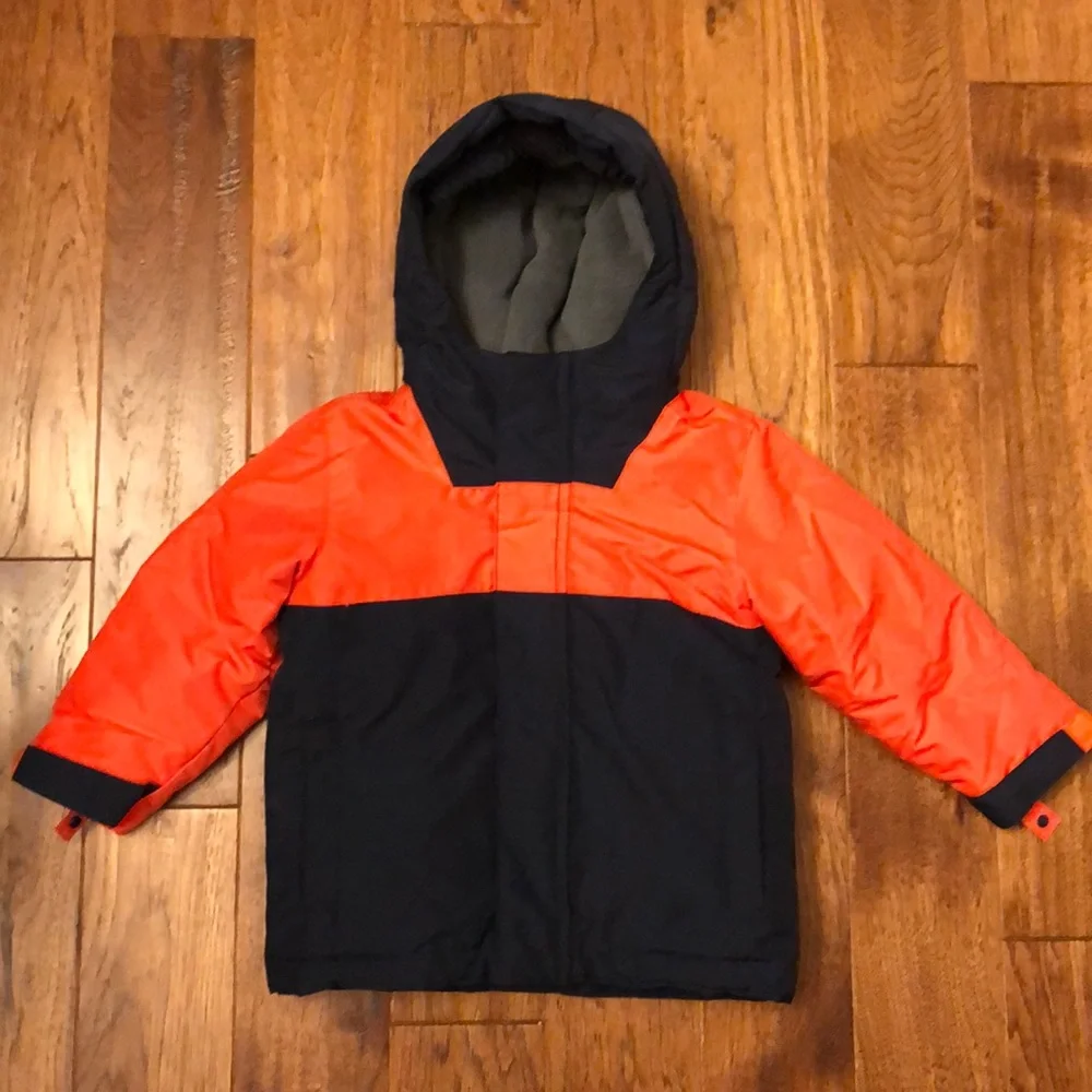 The Children’s Place 2T Hooded Winter Jacket, Navy Blue and Orange